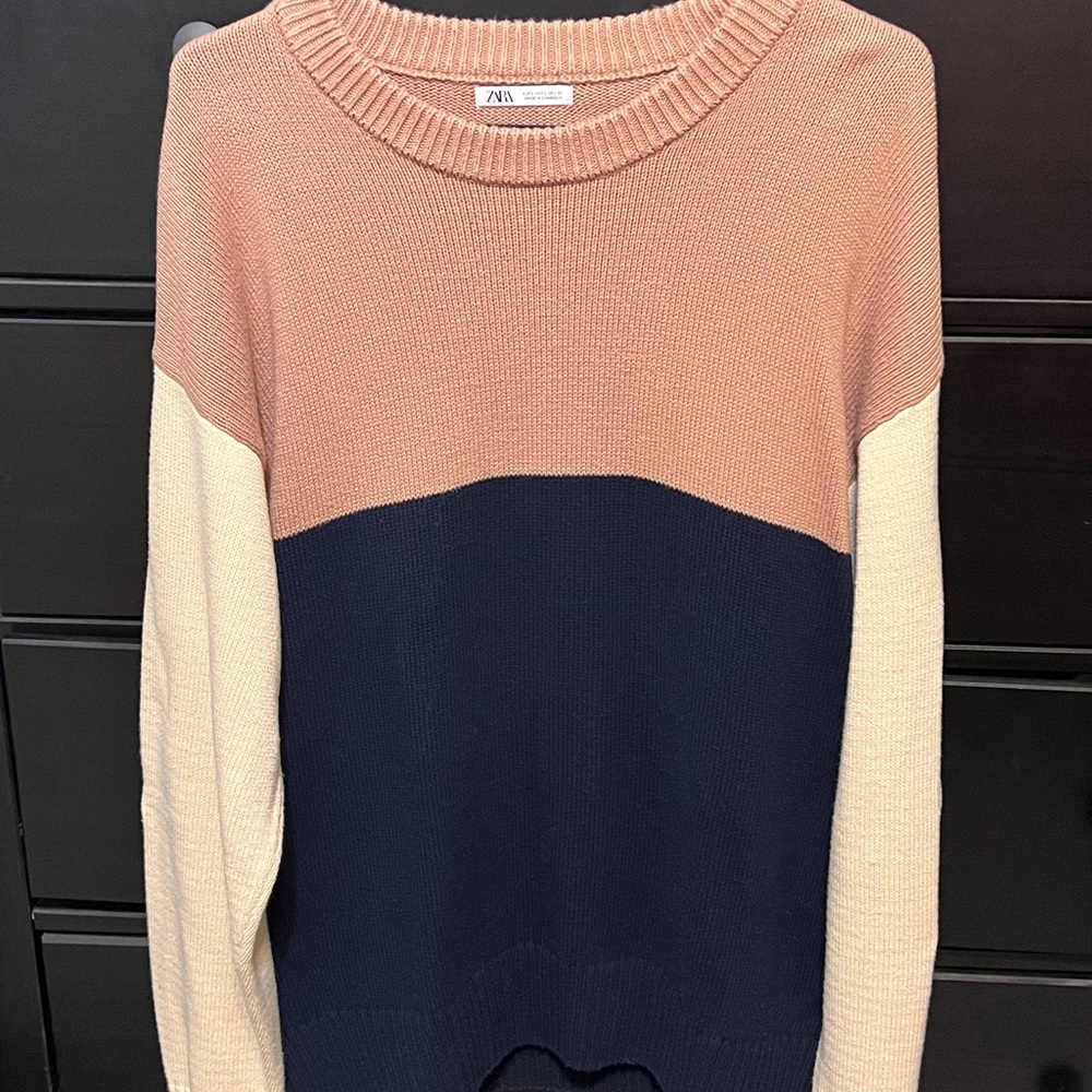 Colorblock Sweater - Pink, Navy, and Cream